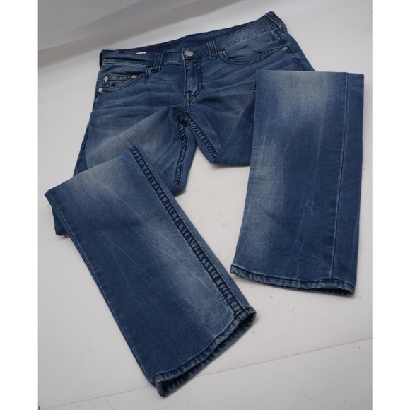 True Religion Jeans Mens 34x33 Geno Relaxed Slim Fit Dark Wash Stretch Denim - Picture 1 of 11